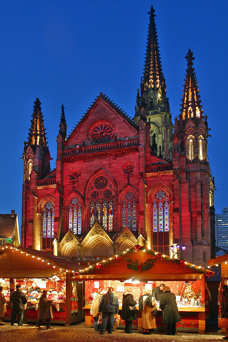 Christmas Market In Front Of The Church St-Etienne Mulhouse, Place De La Reunion, Haut-Rhin (68), Alsace, France