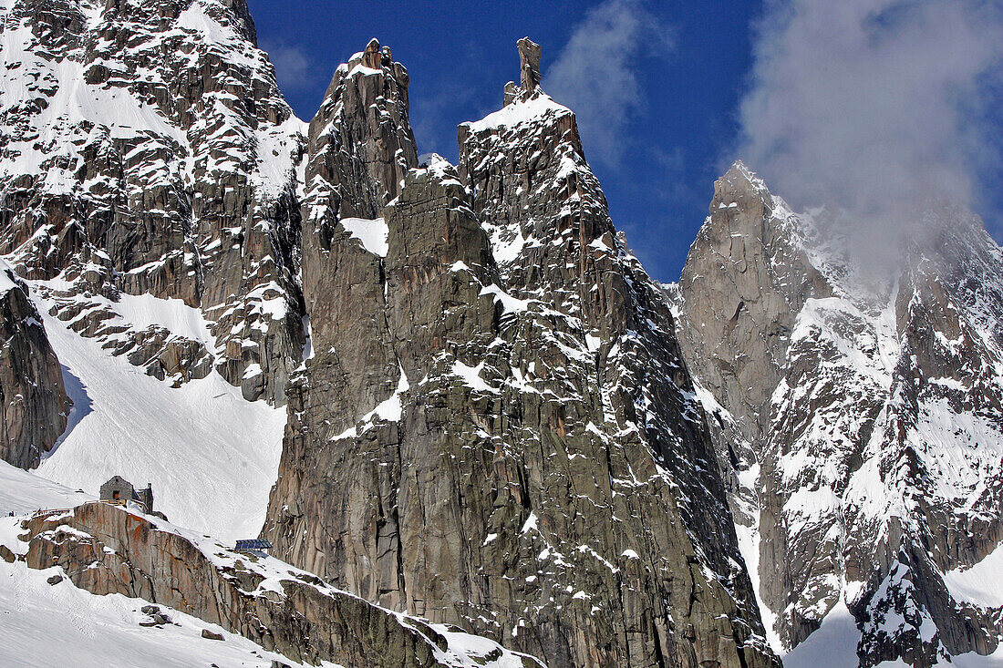 Refuge Of The Requin Below The Dent Du Requin (Shark'S Tooth), Vallee Blanche, Massif Of The Mont-Blanc, Haute-Savoie (74), France