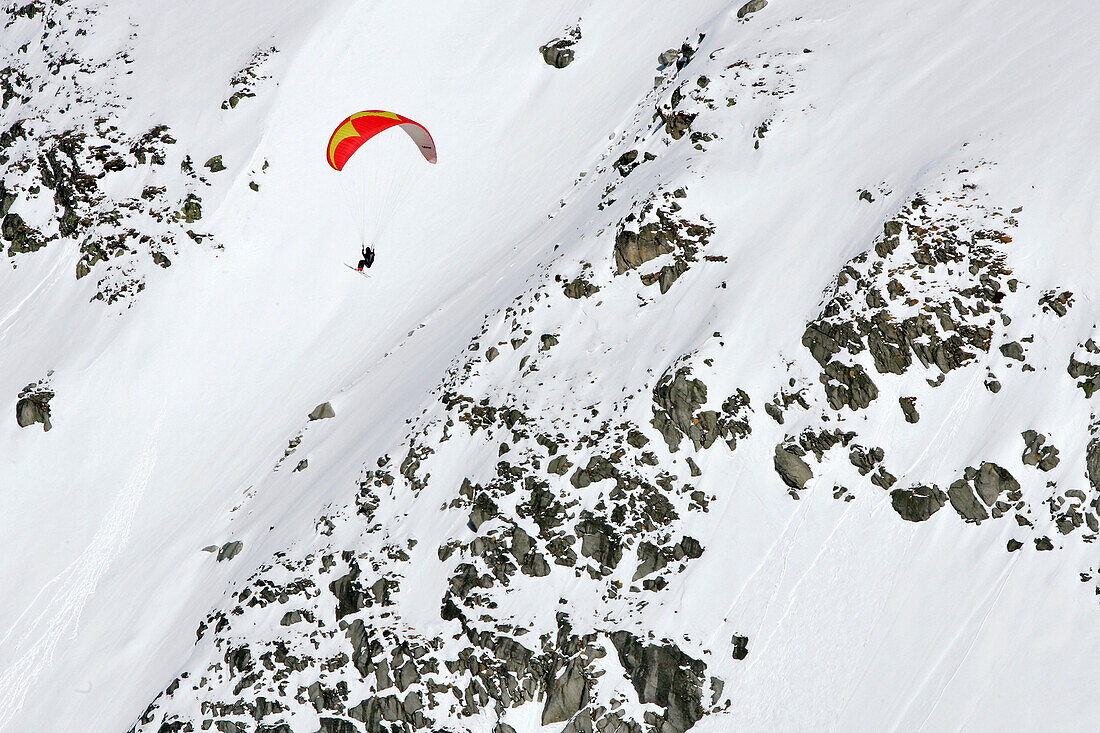 Paraskiing (Speed Riding) In The Vallee Blanche, Massif Of The Mont-Blanc, Haute-Savoie (74), France