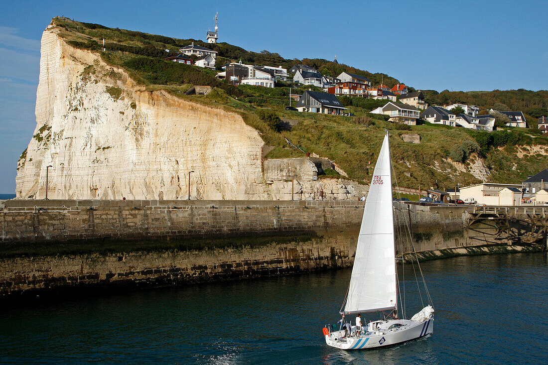 Sailboat Entering The Marina Of Fecamp, Seine-Maritime (76), Normandy, France