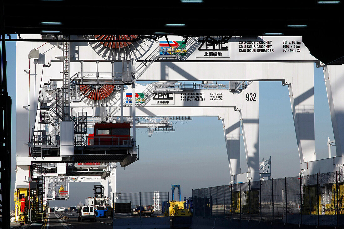 Container Loading Gantries, Terminal Of France Port 2000, Commercial Port, Le Havre, Normandy, France