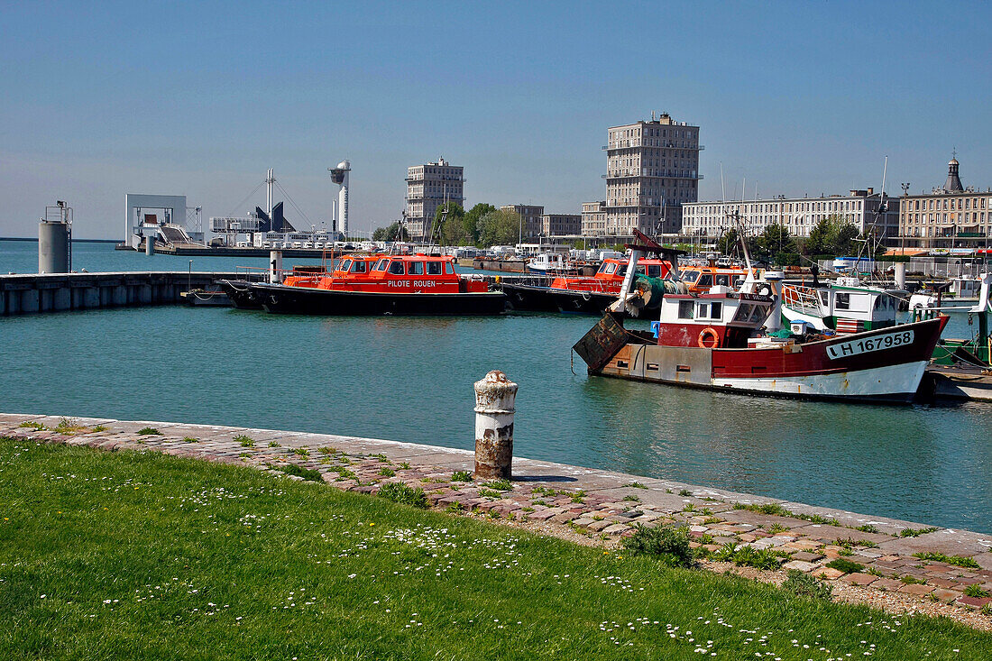 Fishing Port In Front Of Buildings By The Architect Auguste Perret, Classed As World Heritage By Unesco, Le Havre, Seine-Maritime (76), Normandy, France