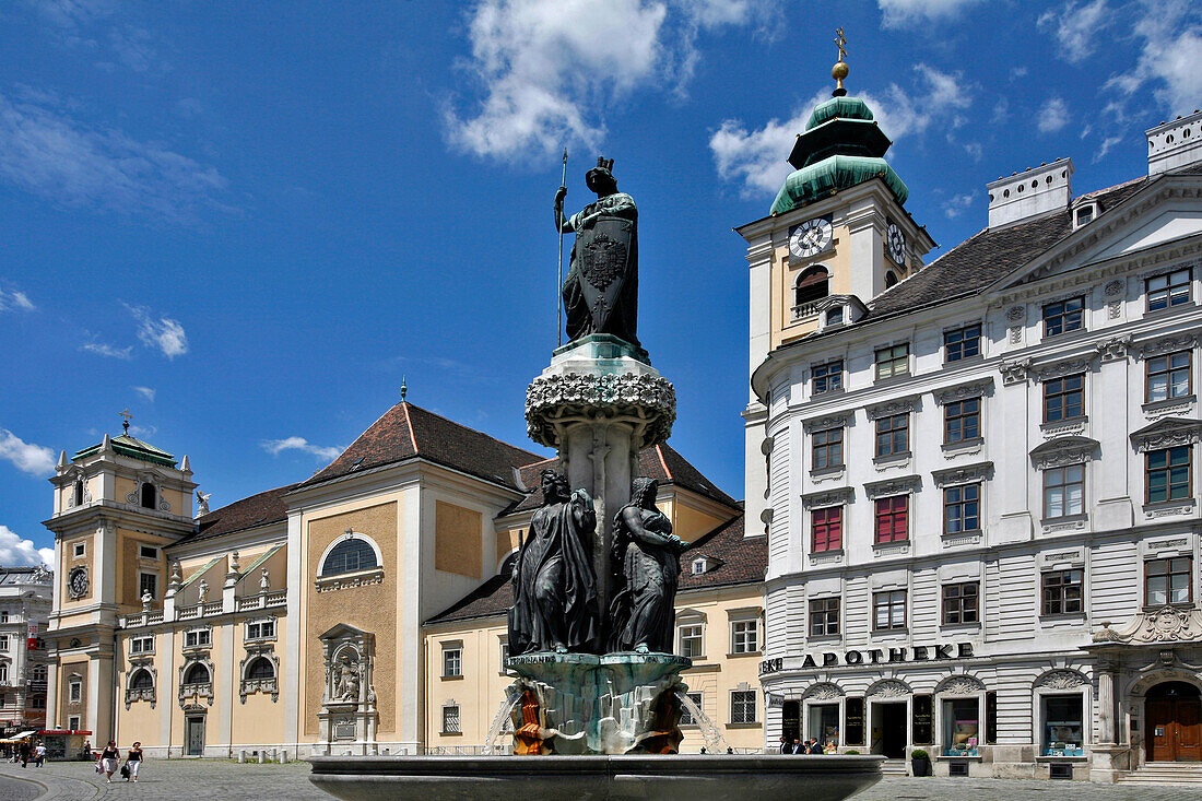 Austria-Brunnen, Fountain Of Which The Figures Incarnate To 4 Big Rivers That Surround Austria: The Po, The Elba, The Vistula And The Danube. (Freyung Neighborhood)In Front Of The Schottenstift Monastery And Stiftskirche Church, Vienna, Austria