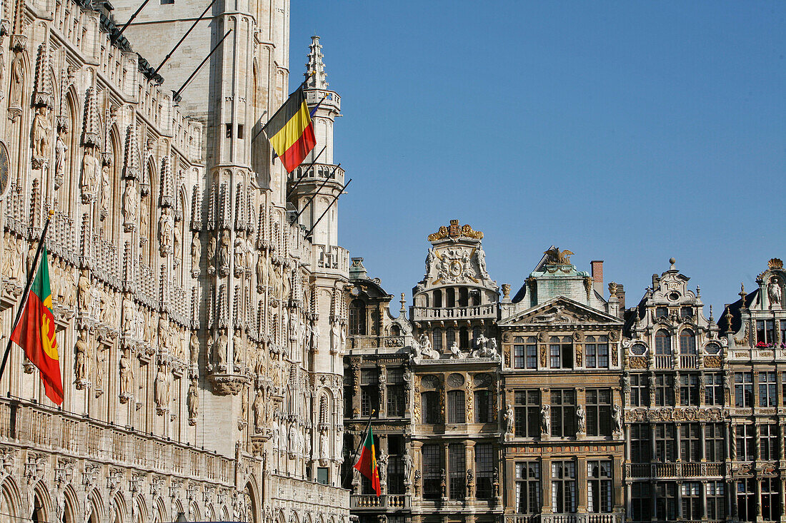 Sculpted Facade And Its Stone Statues, City Hall, Grand Place (Main Square), Brussels, Belgium