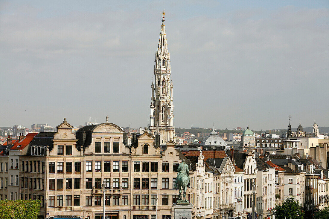 Building Facade In The Historic Center And The City Hall'S Spire, Brussels, Belgium