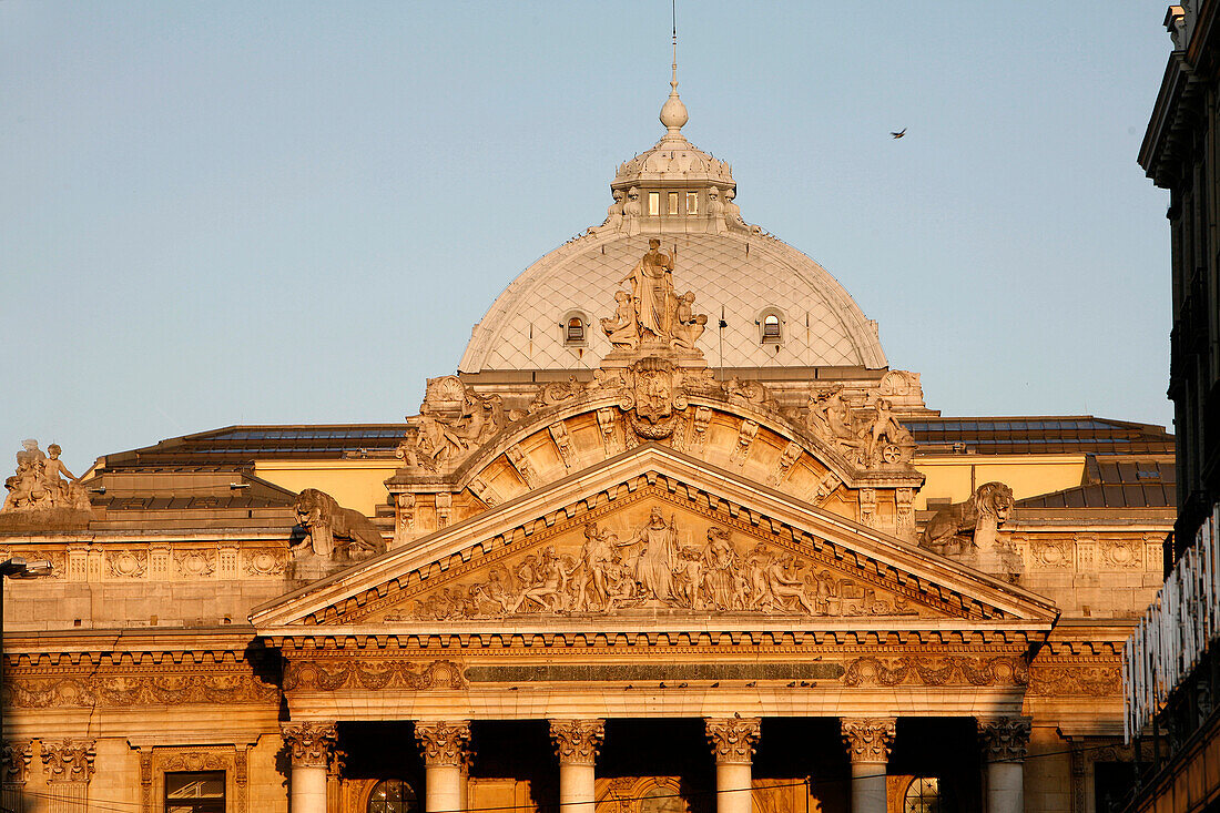 Pediment And Facade Of The Stock Exchange, Brussels, Belgium