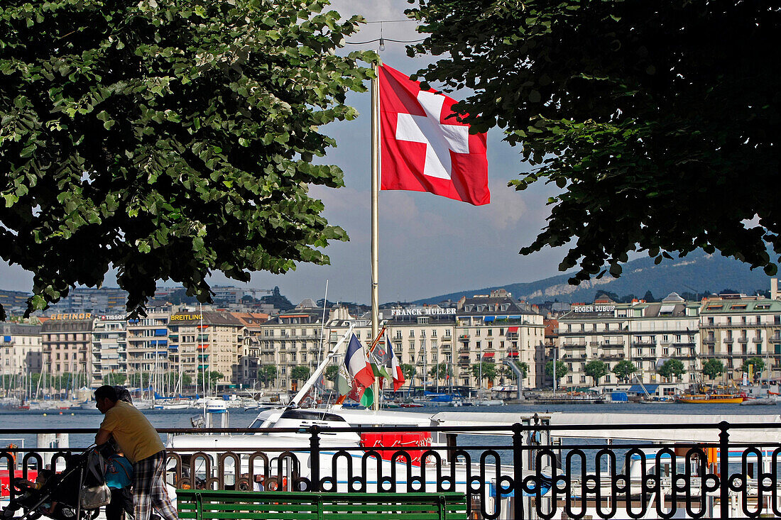 View Of The City From The Mont Blanc Quay, Geneva, Switzerland