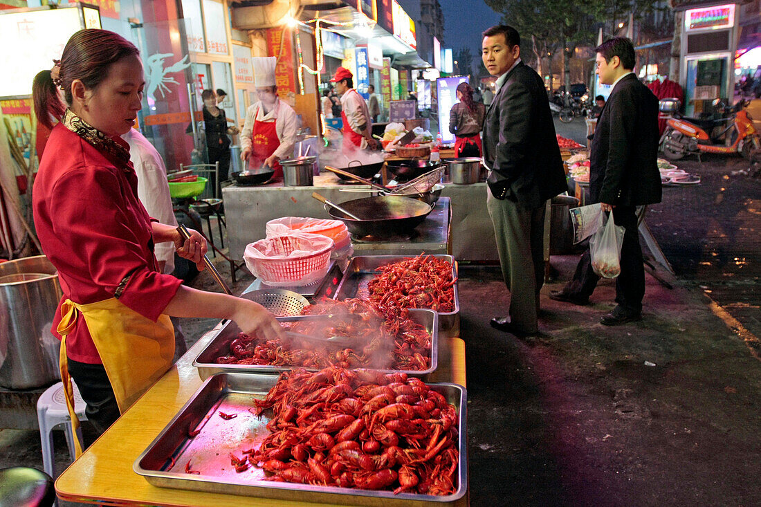 Woman Selling Shrimp In The Streets, City Of Shanghai, China, Asia