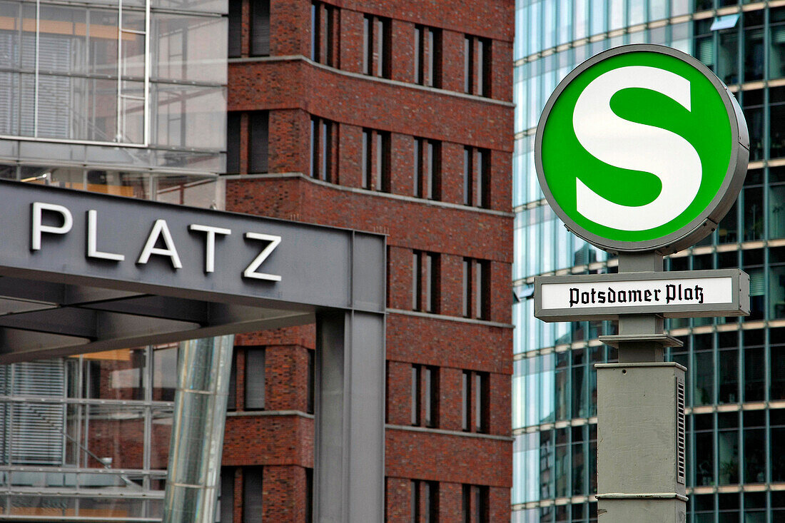 Initials Of The S-Bahn (Berlin Subway System) In Front Of A Tower Block, Potsdamer Platz, Berlin, Germany