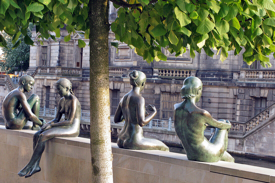 Couple On The Banks Of The Spree And Sculptures, Museum Island, Berlin, Germany