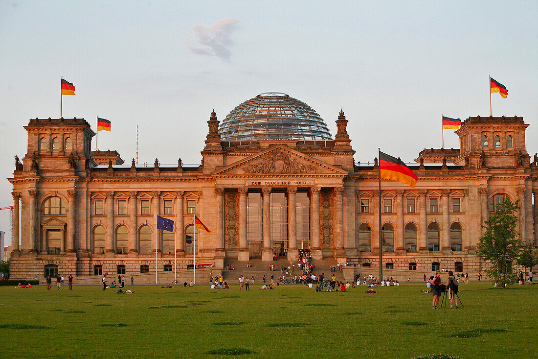 German Parliament, Reichstag, German Bundestag With Its Dome, Refurbished By The British Architect Norman Foster, Pritzker Laureate (Nobel Prize For Architecture), Berlin, Germany