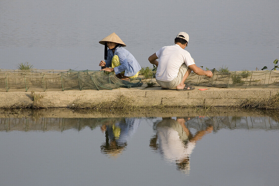 Fishermen with bow nets, Quang Nam Province, Vietnam, Asia
