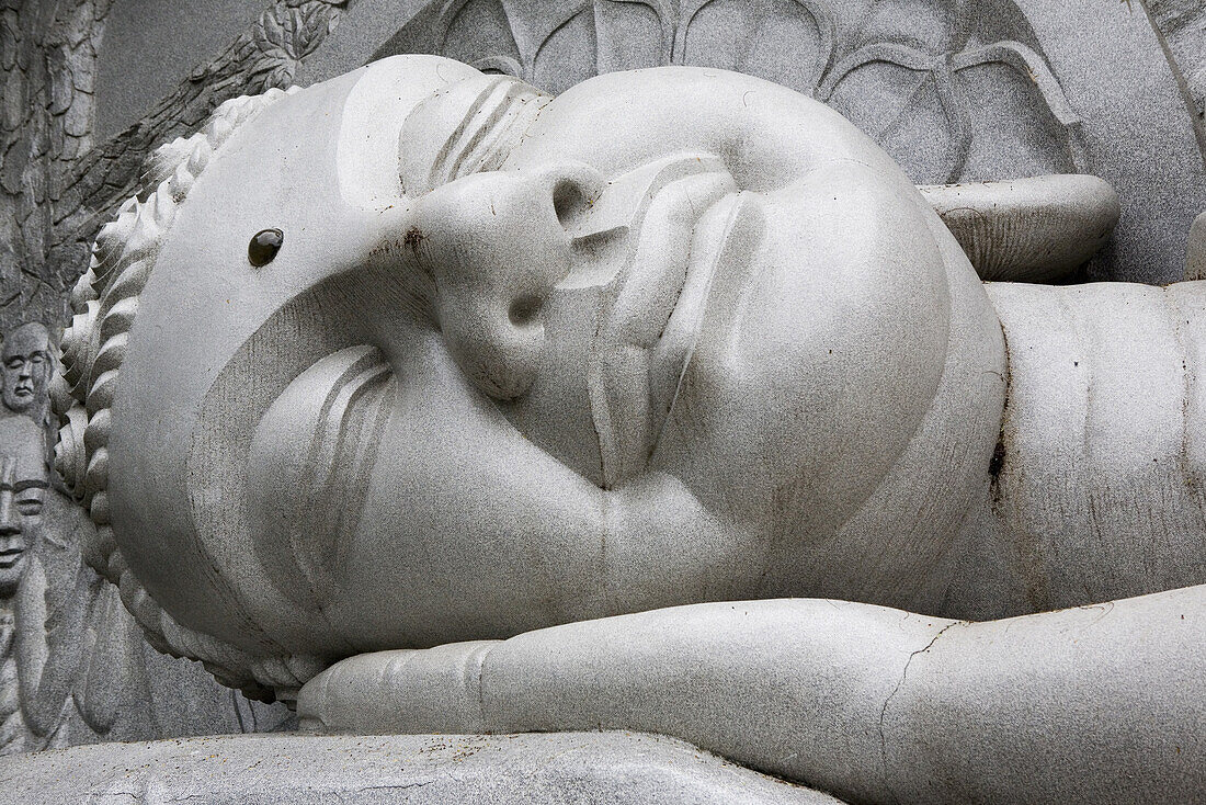 Sleeping Buddha, white Buddha statue of the Long Son Pagoda in Nha Trang, Khanh Hoa Province, Vietnam, Asia