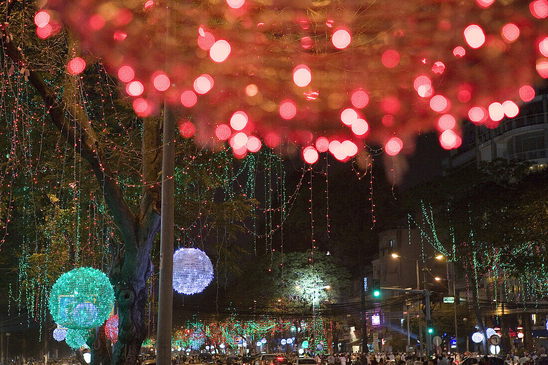 Christmas decoration downtown Saigon at night, Hoh Chi Minh City, Vietnam, Asia