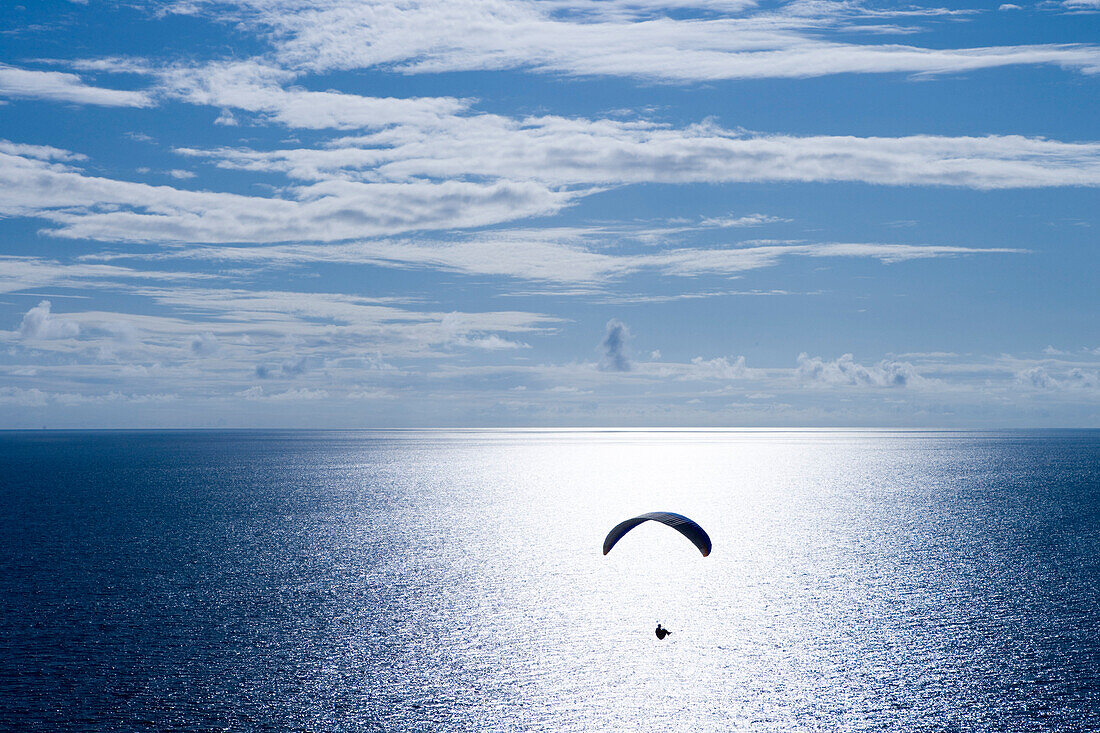 Paraglider over Atlantic Ocean, Funchal, Madeira, Portugal