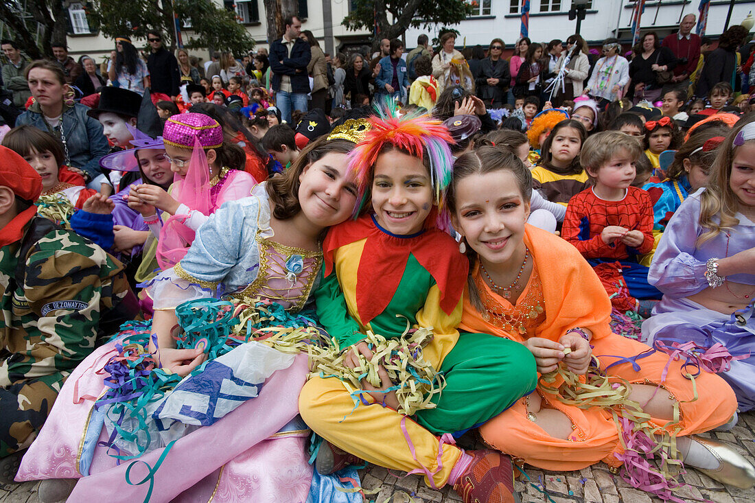 Children in fancy dress costumes at Carnival, Funchal, Madeira, Portugal