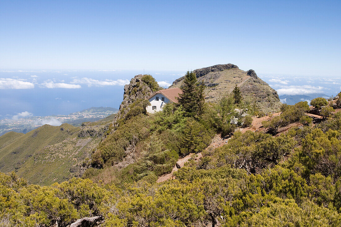 Hut on a trail to Pico Ruivo Summit, Pico Ruivo, Madeira, Portugal