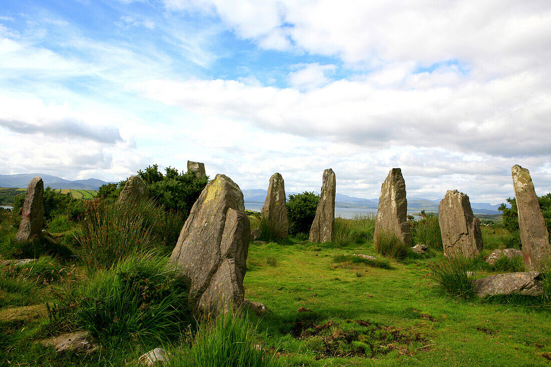 Neolithic stone circle along the Ring of Beara, Beara Peninsula, County Cork, southwest coast, Ireland, Europe