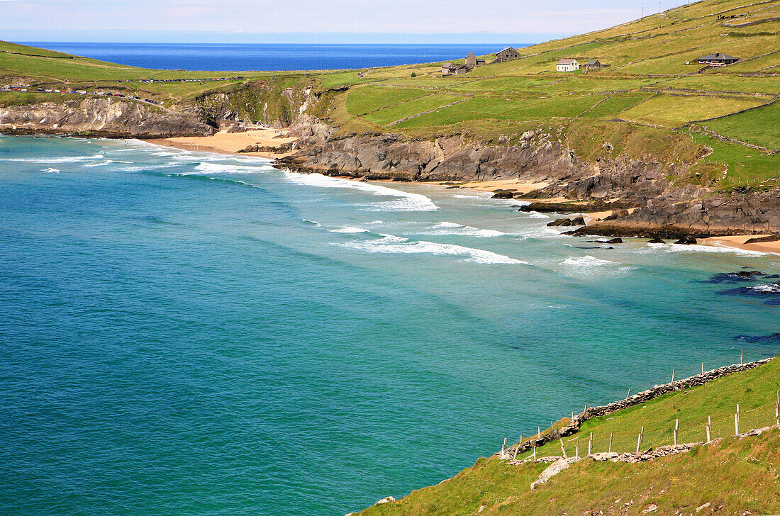 View over sea and a bay, Blasket Sound, Slea Head, Dingle Peninsula, County Kerry, west coast, Ireland, Europe