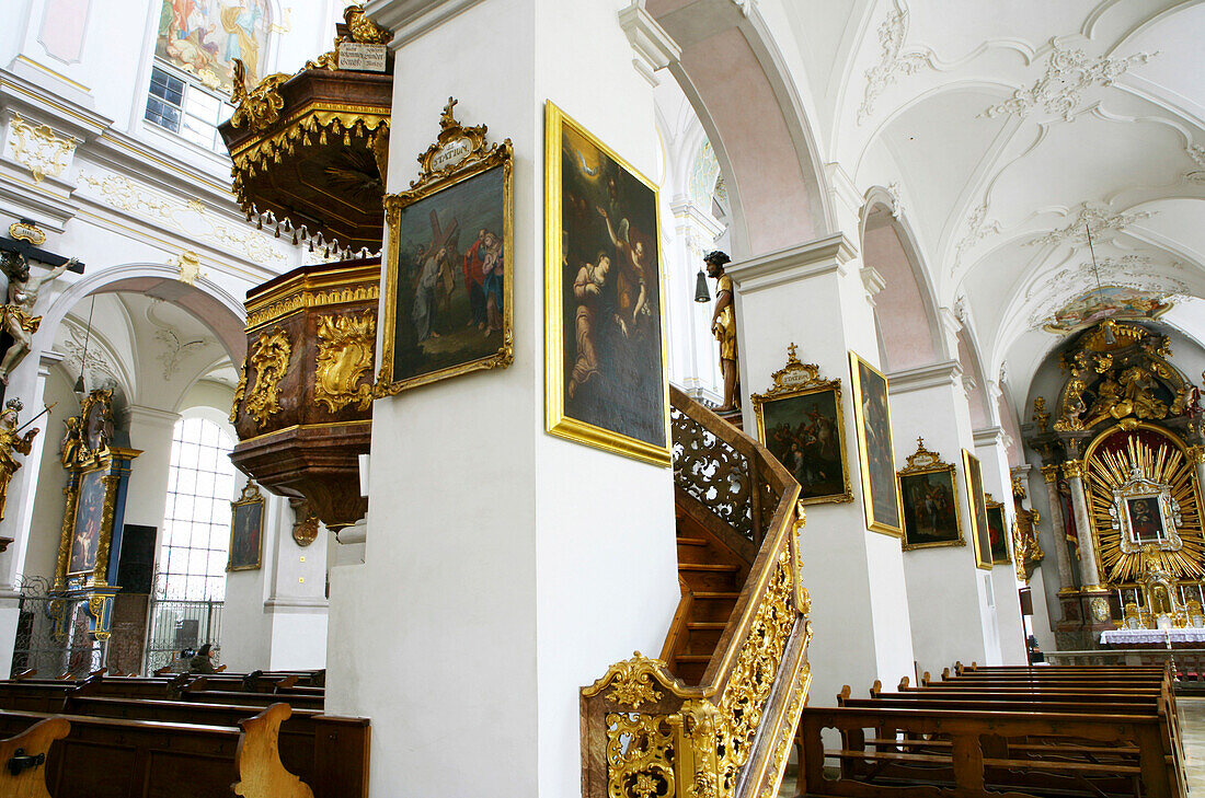 Pulpit, St. Peter church, Munich, Bavaria, Germany