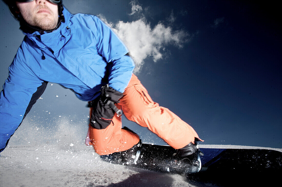 Snowboarder on slope, Kappl, Tyrol, Austria