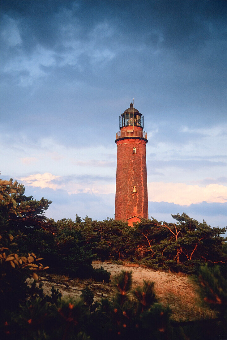 Lighthouse on west beach under clouded sky, Darss, Mecklenburg-Vorpommern, Germany, Europe