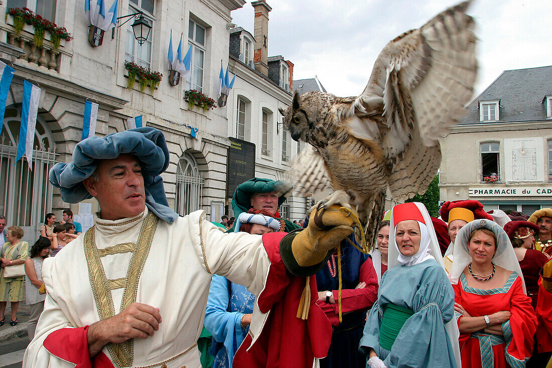 Falcon Show, Wool Fair, Medieval Festival Of Chateaudun, Eure-Et-Loir (28), France