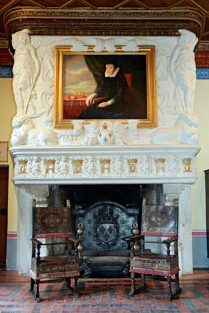 Fireplace In Diane De Poitiers' Bedroom, Chateau De Chenonceau, Indre-Et-Loire (37), France