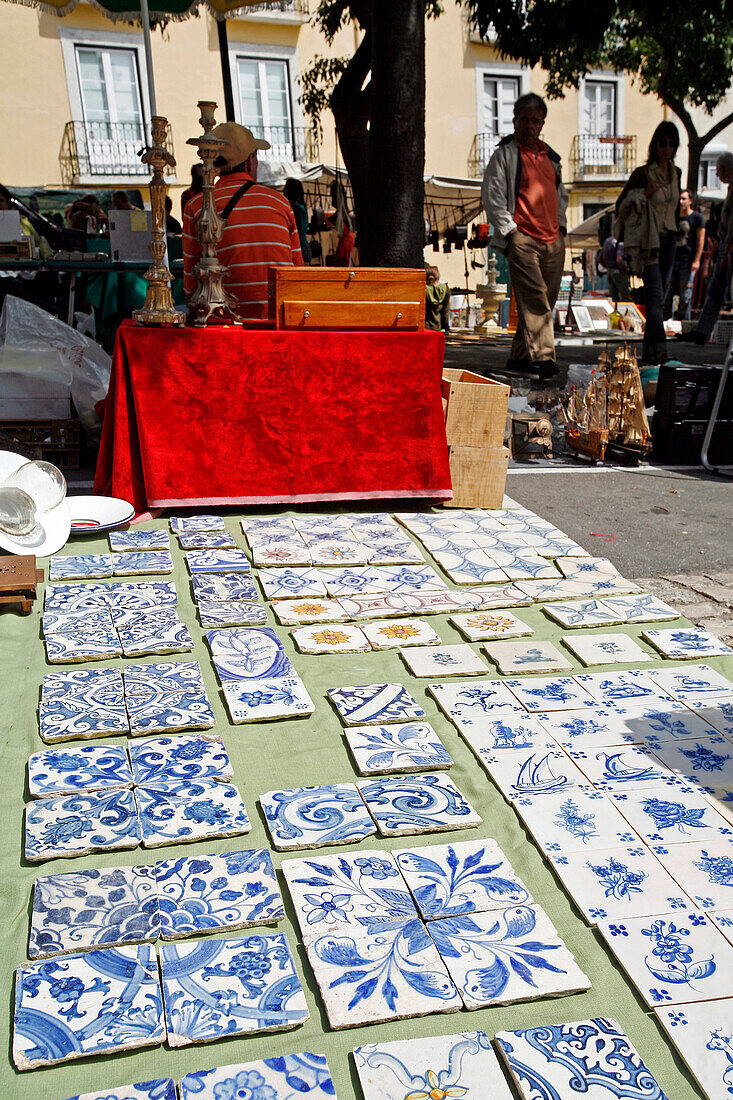 Sale Of Azulejos, Feira Da Ladra Flea Market, Campo De Santa Clara, Alfama District, Portugal, Europe