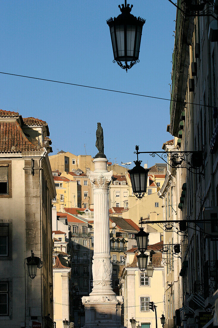 Statue Dom Pedro Iv Square (First Sovereign Of Brazil) Rossio Quarter, Lisbon, Portugal