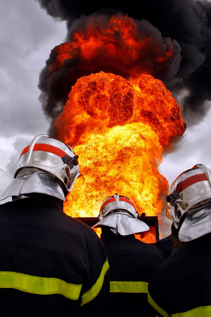 Firefighters Of The Sdis 38 Approaching A Hydrocarbon Fire, Isere (38), France