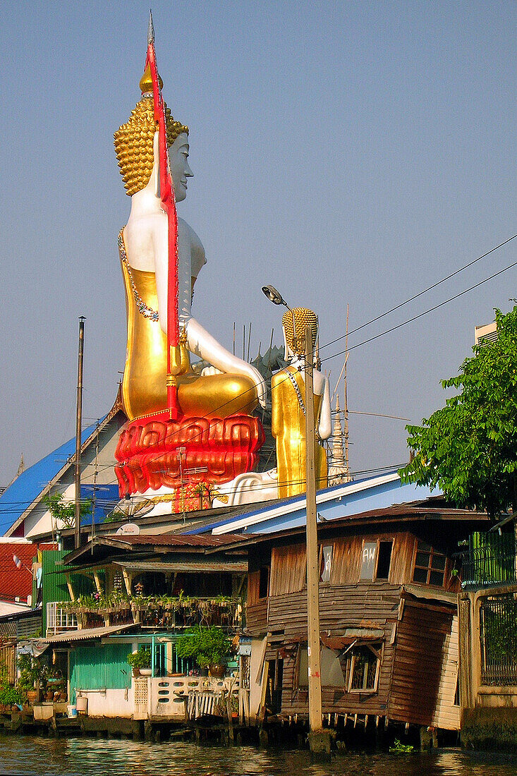 Temple On The Banks Of The Klongs, Small Canals, Bangkok, Thailand