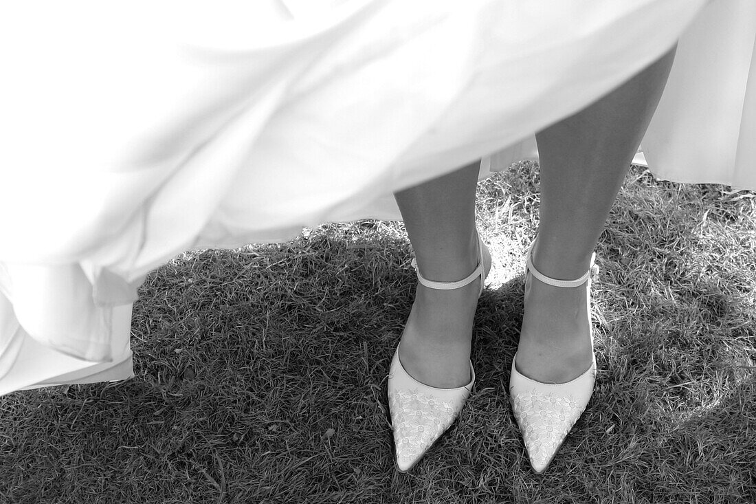Bridal Shoes Beneath The Gown, Wedding Day, France