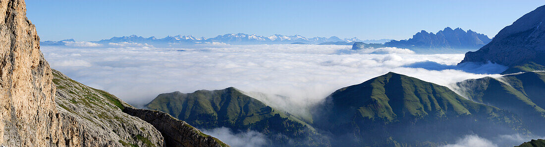 View over sea of fog to Zillertal Alps, South Tyrol, Italy