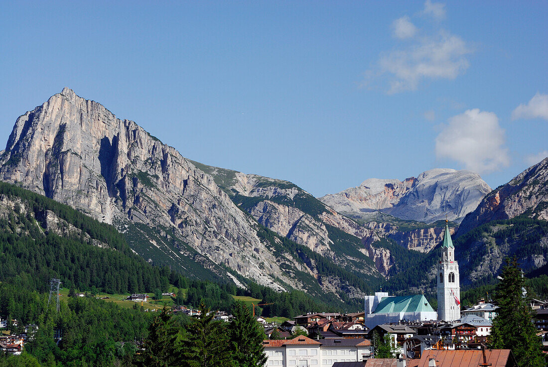View over Cortina d' Ampezzo with Col Rosa, Dolomites, Veneto, Italy