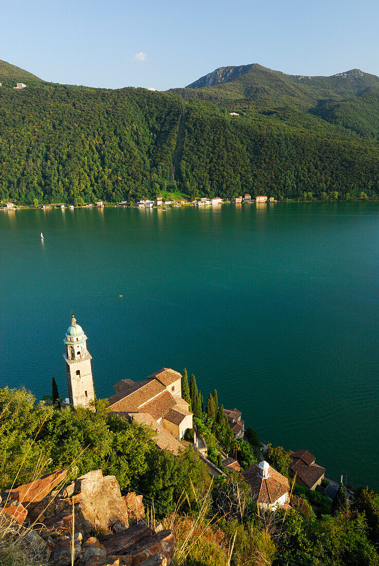 Church Santa Maria del Sasso at Lake Lugano, Morcote, Ticino, Switzerland