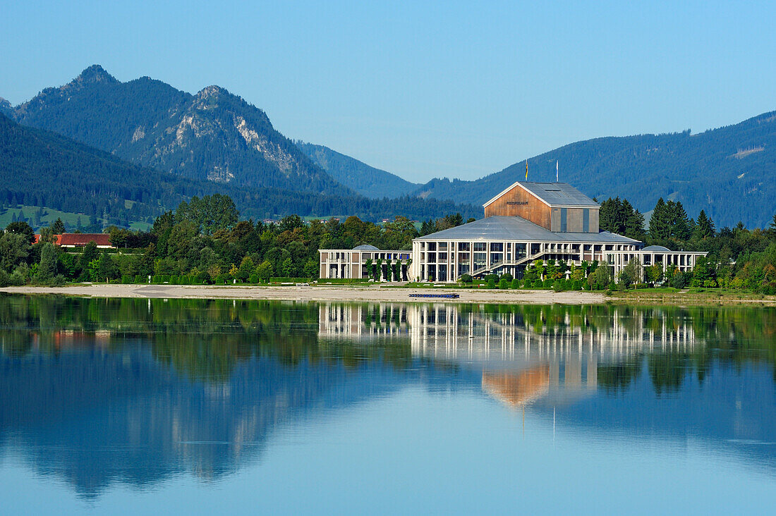 Musical hall Neuschwanstein at lake Forggensee, Fuessen, Bavaria, Germany