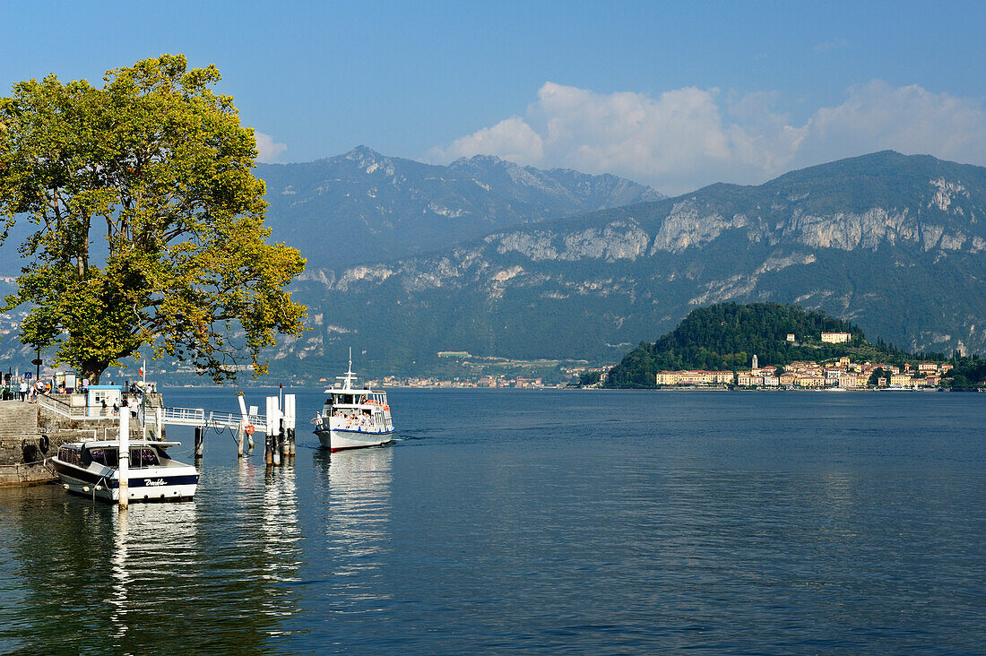 Blick über Comer See auf Bellagio und Grigne, Tremezzo, Lombardei, Italien