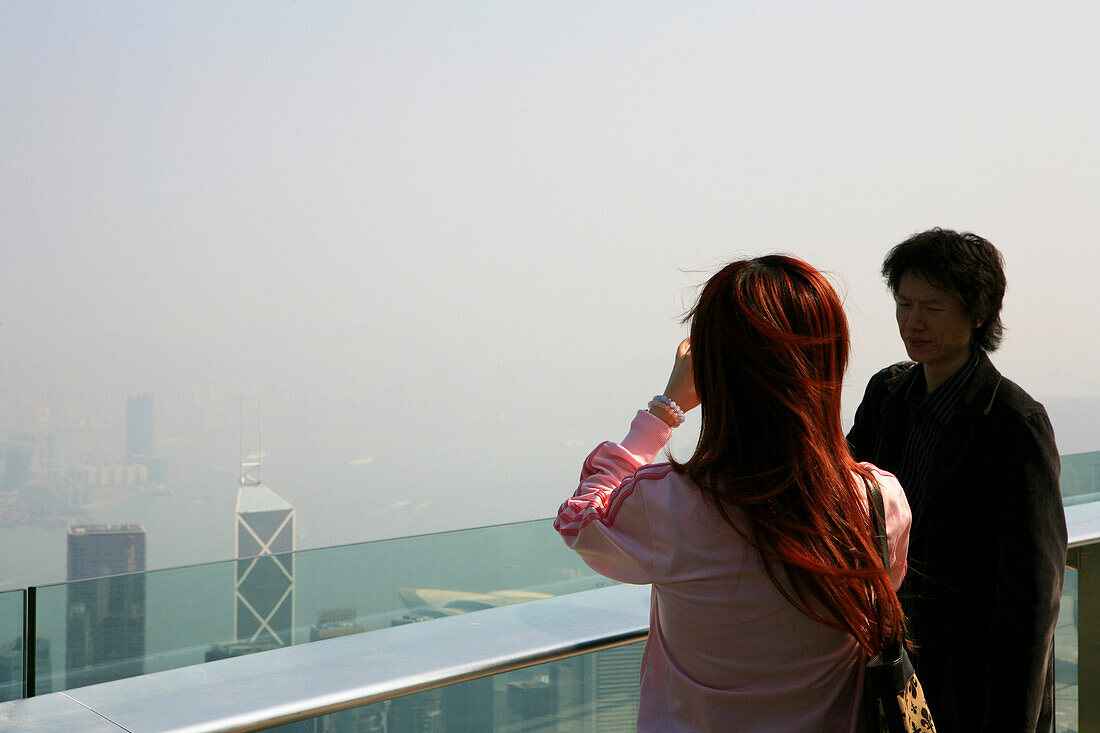 Tourists on the Sky Terrace at the top of the Peak, Hong Kong, China