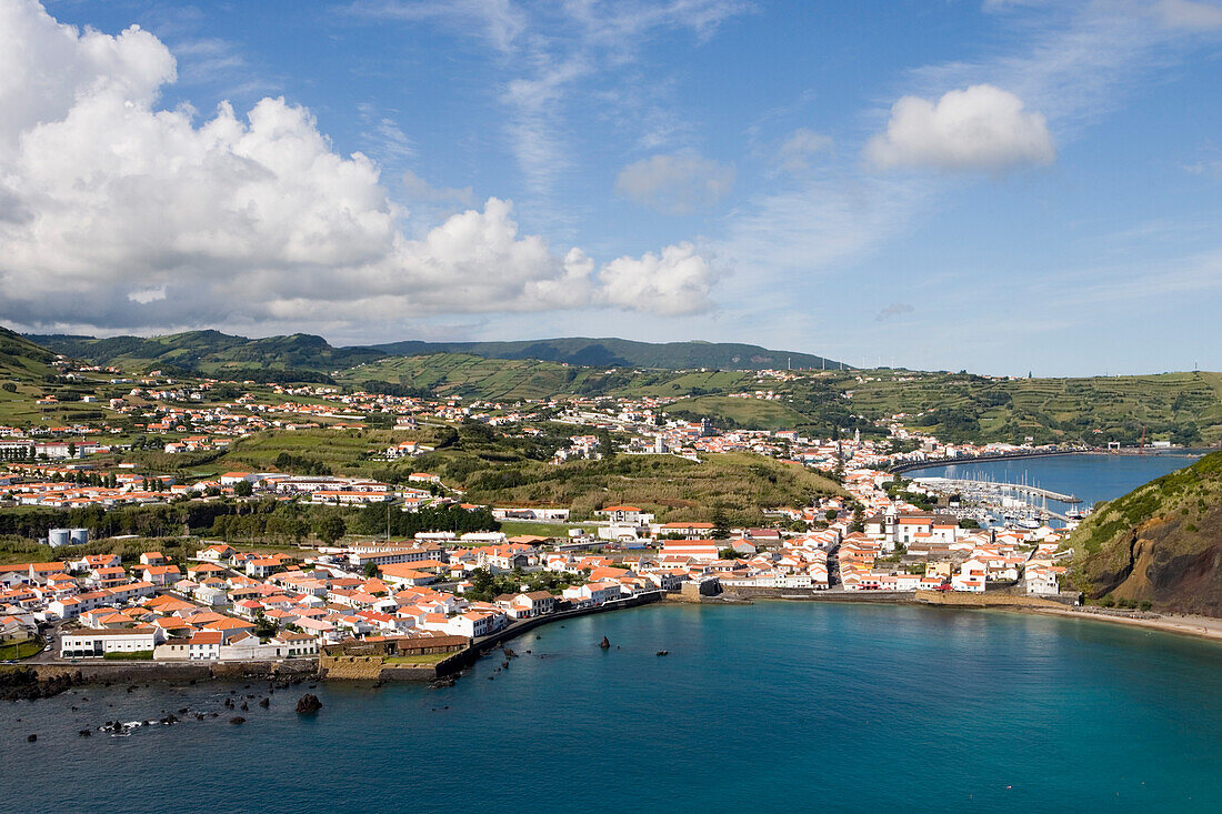 Blick vom Monte da Guia Berg auf Horta, Insel Faial, Azoren, Portugal, Europa