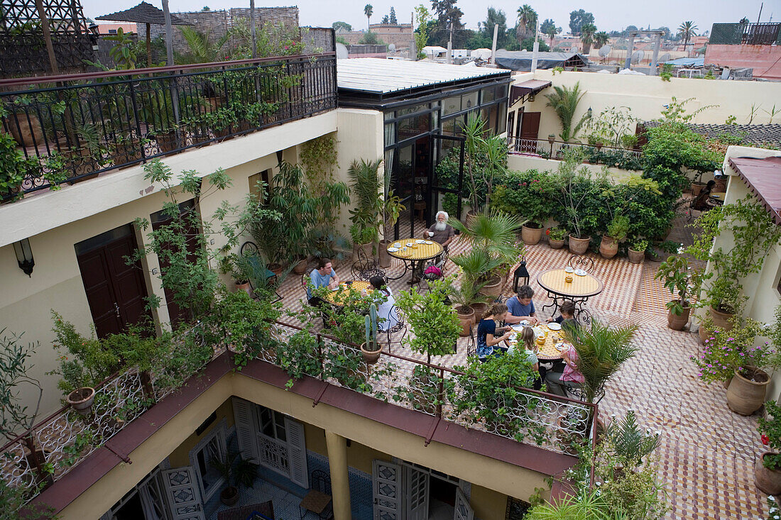 Breakfast terrace at Riad Hotel Sherazade, Marrakesh, Morocco, Africa