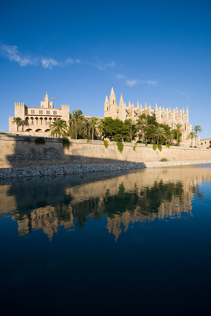 Royal Palace of Almudaina and La Seu Palma Cathedral, Palma, Mallorca, Balearic Islands, Spain, Europe