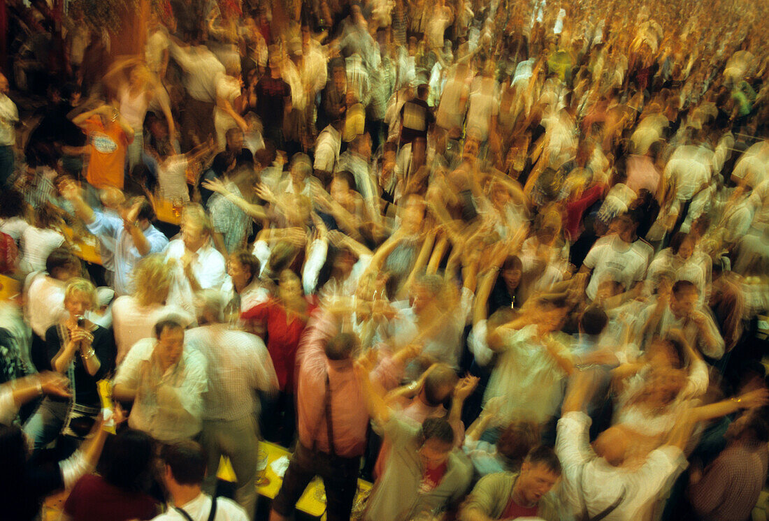 Crowd in the Hofbrau tent, Oktoberfest, Munich, Bavaria, Germany, Europe