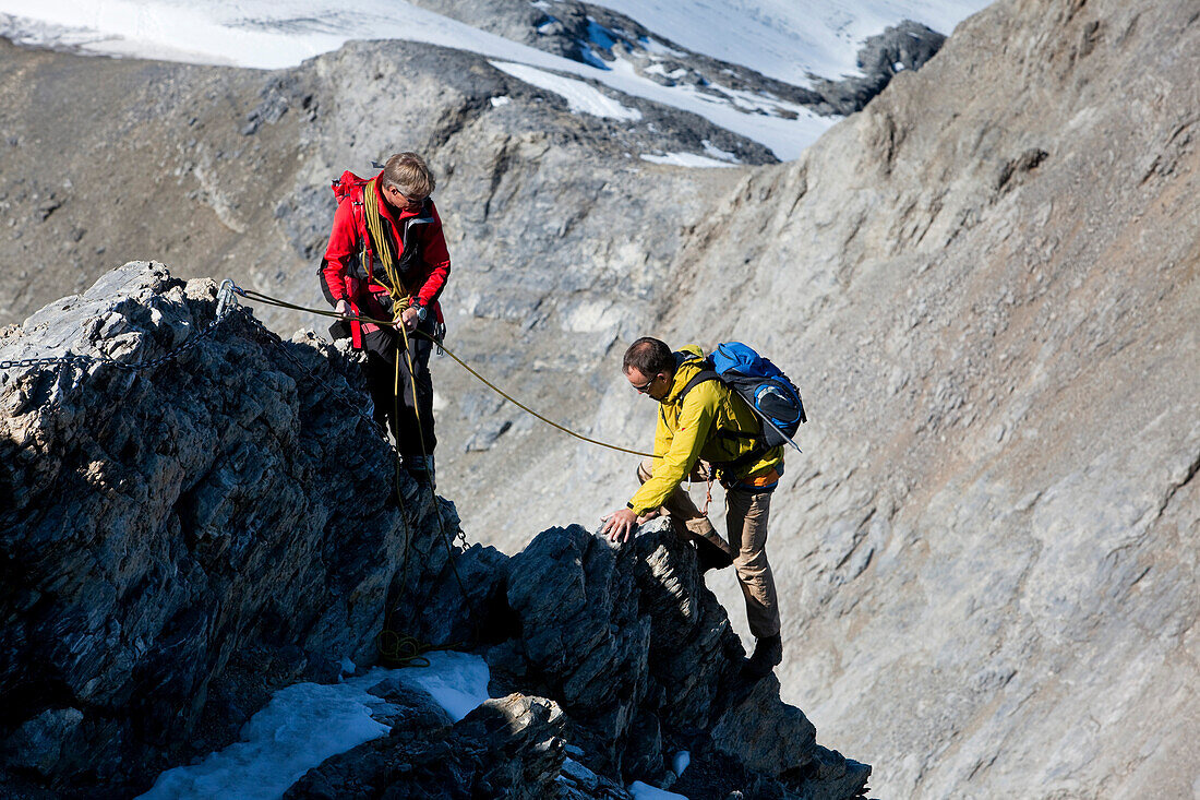 Two mountaineers ascending, Clariden, Canton of Uri, Switzerland