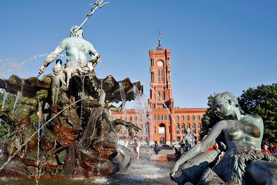 Rotes Rathaus, The Red City Hall And Naptune Fountain, Berlin, Germany