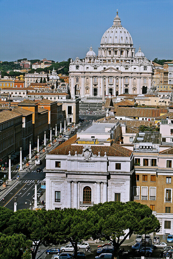 Basilica San Pietro, Saint Peter'S Basilica Seen From Castel Sant' Angelo, Rome
