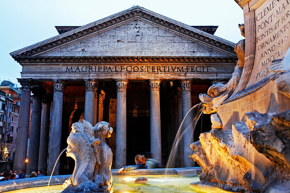 Fountain And Pantheon, Piazza Della Rotonda, Rome