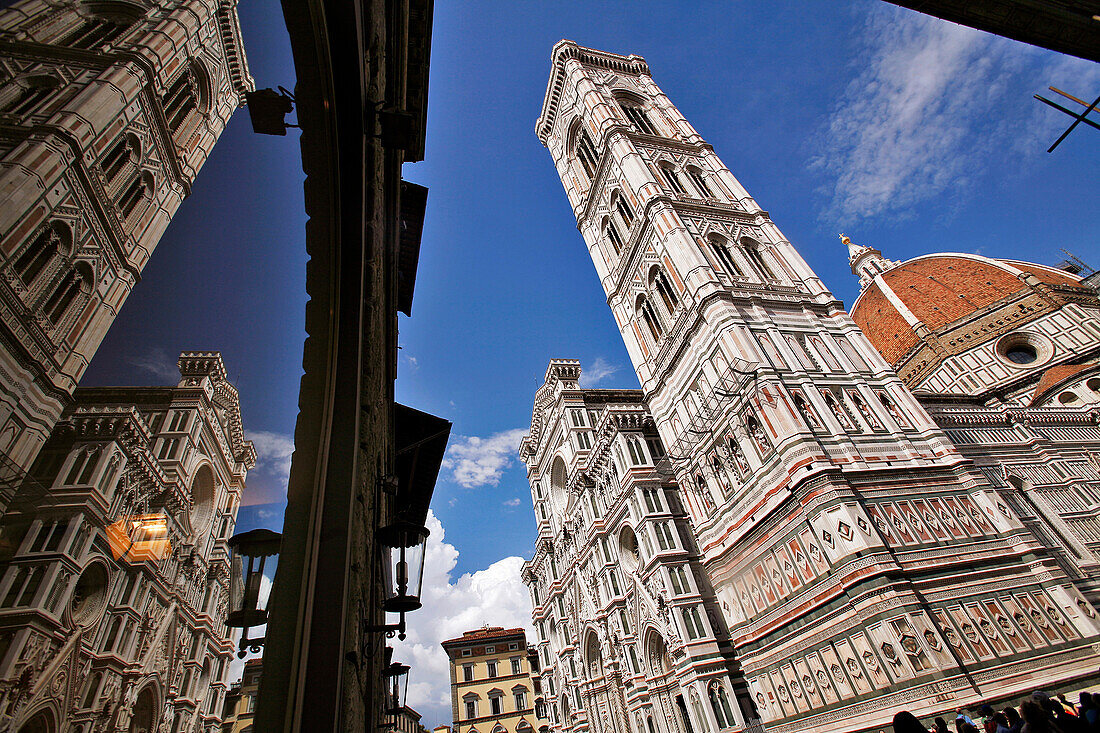 Facade In Coloured Marble Of The Duomo, Santa Maria Del Fiore Cathedral And Campanile, Florence, Tuscany, Italy