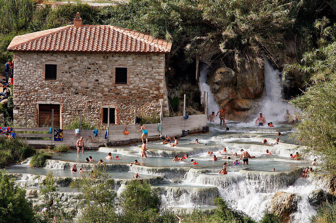 Del Gorello Cascades, Thermal Water Spring (37 Degrees Celsius), Natural Baths Or Calcareous Basins In Cascades Hollowed Out In The Tufa Used The Roman Times For Body Care, Thermal Baths Of Saturnia, Tuscany, Italy