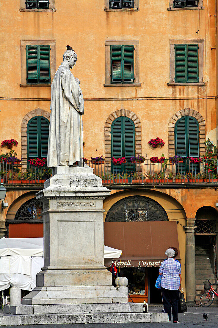 Facades Of Houses On The San Michele In Foro Church Square, Lucca, Tuscany, Italy